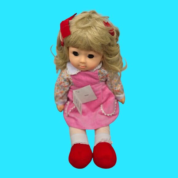 1984 Vintage 19" Vinyl Plush Doll "Sandy" Mitchell Co Kansas Pink Corduroy Dress - Picture 4 of 13